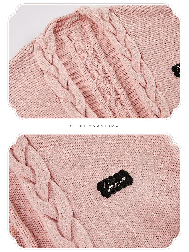 Heart-Shaped Pink and Knitted Cardigan Braided with Details Loita Patches
