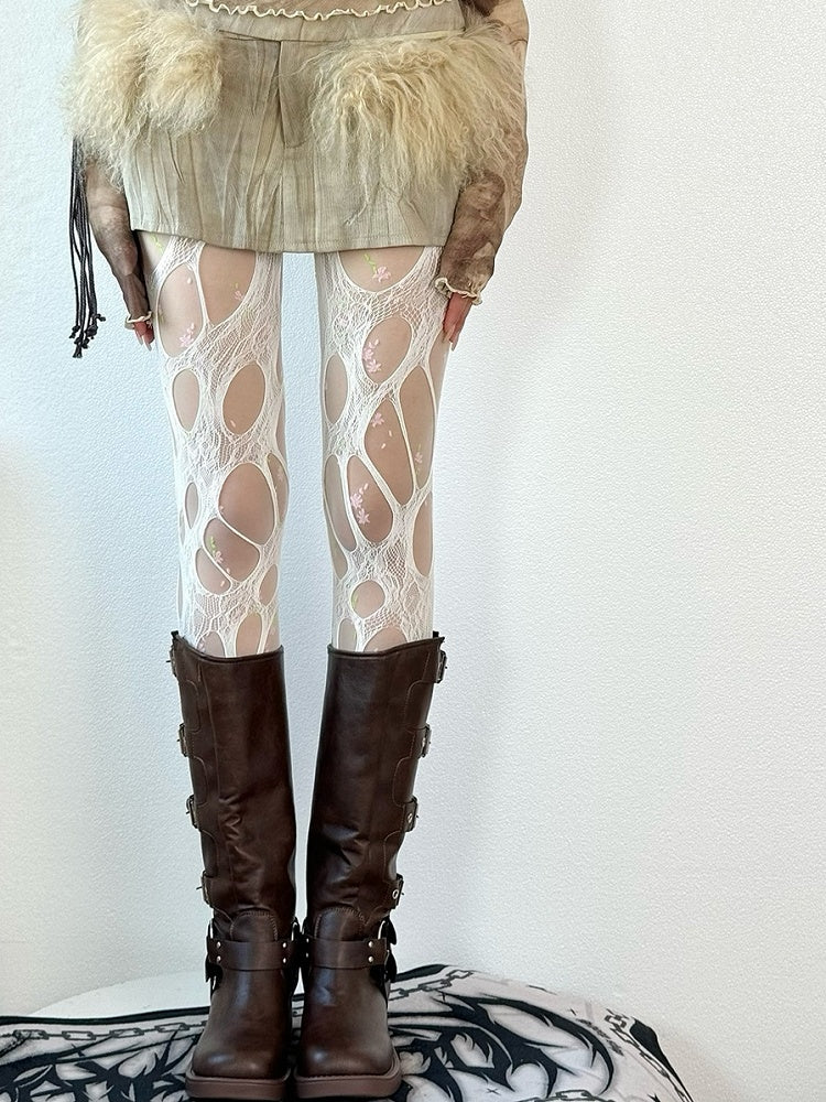 Tights White Cut-out Design