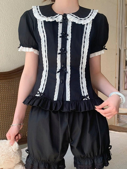 Black White Peter Pan Collar Lolita Blouse - Lan Jian Chuan