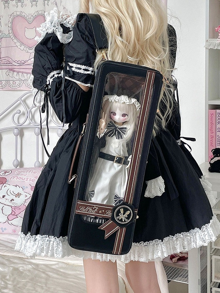 Transparent Window Black 1/4 Scale BJD Bag with Embroidered Details - Salt Tea