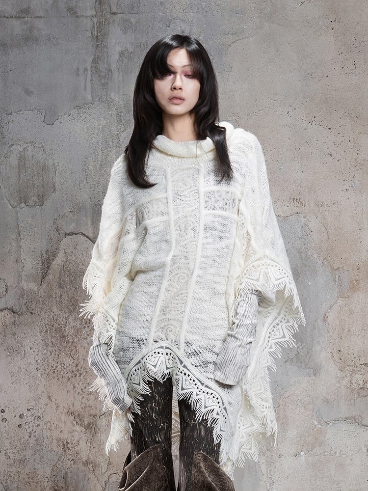 Cape Off-white Punk Asymmetrical with Vintage Cross Pattern