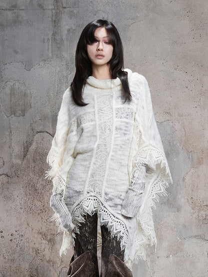 Cape Off-white Punk Asymmetrical with Vintage Cross Pattern