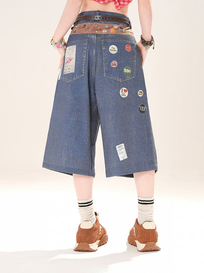 Blaue Jeans mit geradem Bein und niedriger Taille