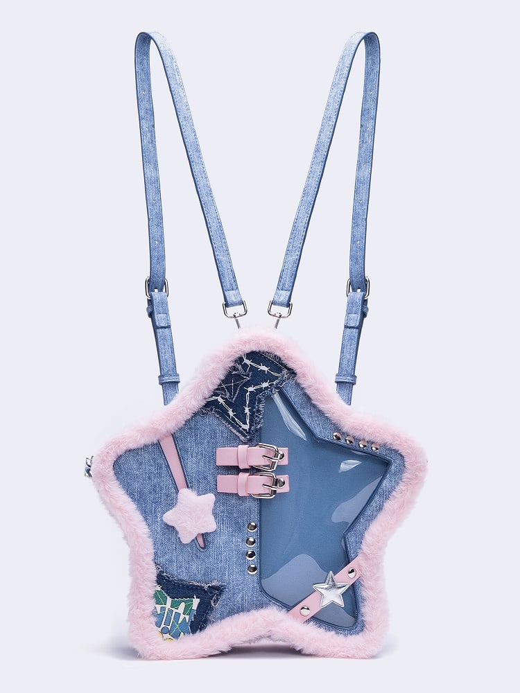 Blue Ita Detail Stud Backpack Trim Star-shaped Plush