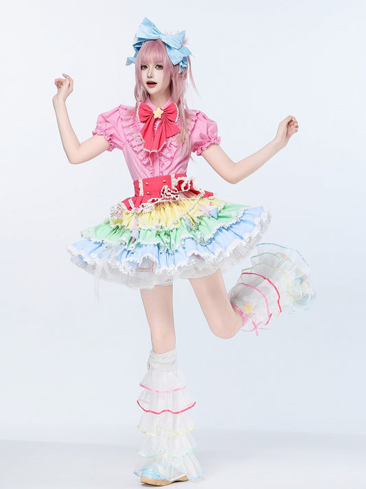 Layered Rainbow Skirt with Sweet Chains & Pins - High Waist - DevilInspired Exclusive Collection