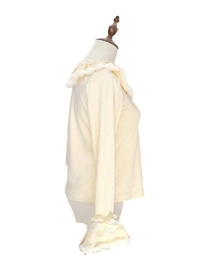 Cuffs Plush Lolita and Beige Bow Long-Sleeve with Details Top