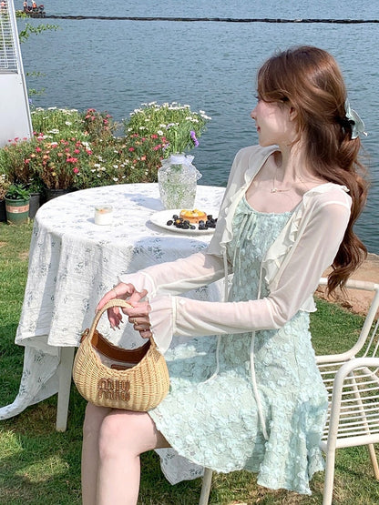 Sheer Apricot Blouse with Ruffled Hem - Qchiwawameme