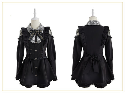 Shoulder Long Ruffle Jirai Hem Ensemble: Sleeve Black Cold Shorts Kei Top