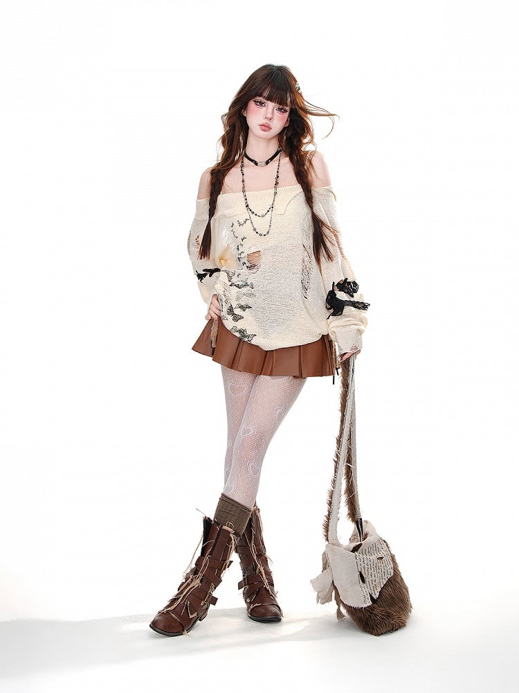 Brauner Minirock mit hoher Taille und Kellerfalten