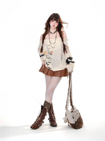 Brauner Minirock mit hoher Taille und Kellerfalten