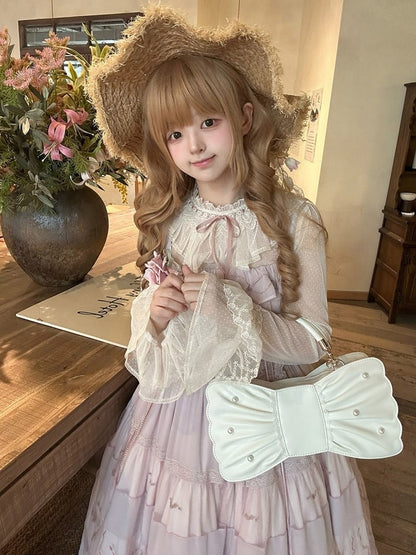 Sweet Lolita Bowknot Bag with Pearls & Lace - Sheep Puff Bag