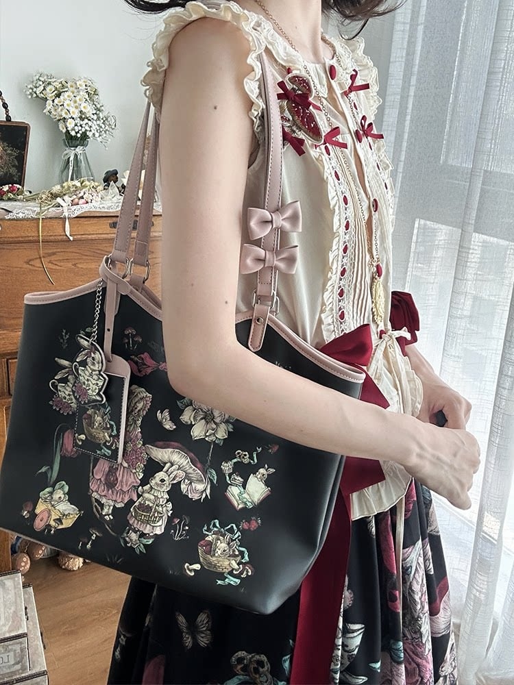 Tote Black with Fairy Tale Straps Vintage Lolita Bowknot Bag