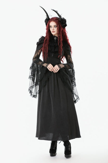 Black Stand Collar Trumpet Sleeve Lace Wedding Gothic Dress