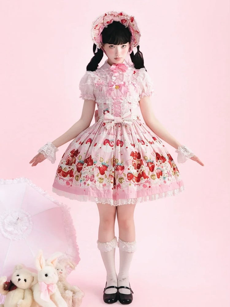 Cake Strawberry Jumper Sweet Skirt Print Pink Lolita
