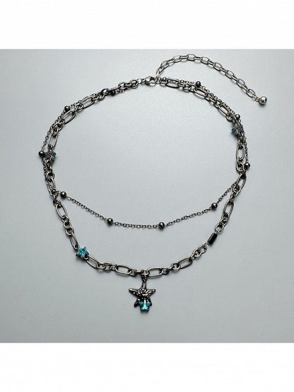 Sapphire Rhinestone Star Bead Chain Necklace - YSHXS