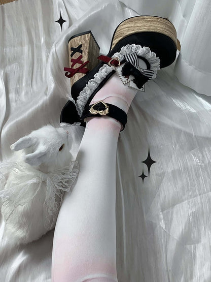 Black Alice Wonderland and Red Mary Janes Vibes Lolita Sweet in Platforms