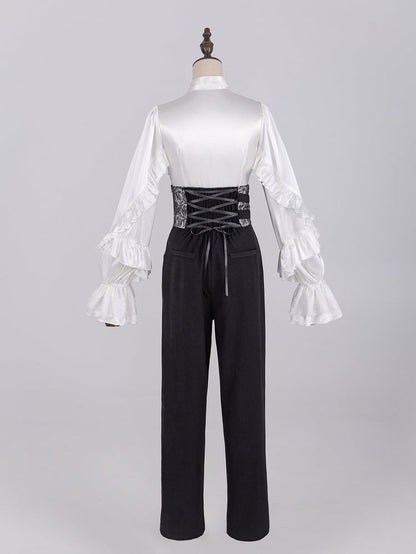 Elegant White Ruffled Bodice Shirt with Flounce Trim and Long Sleeves - DevilInspired Exclusive Collection