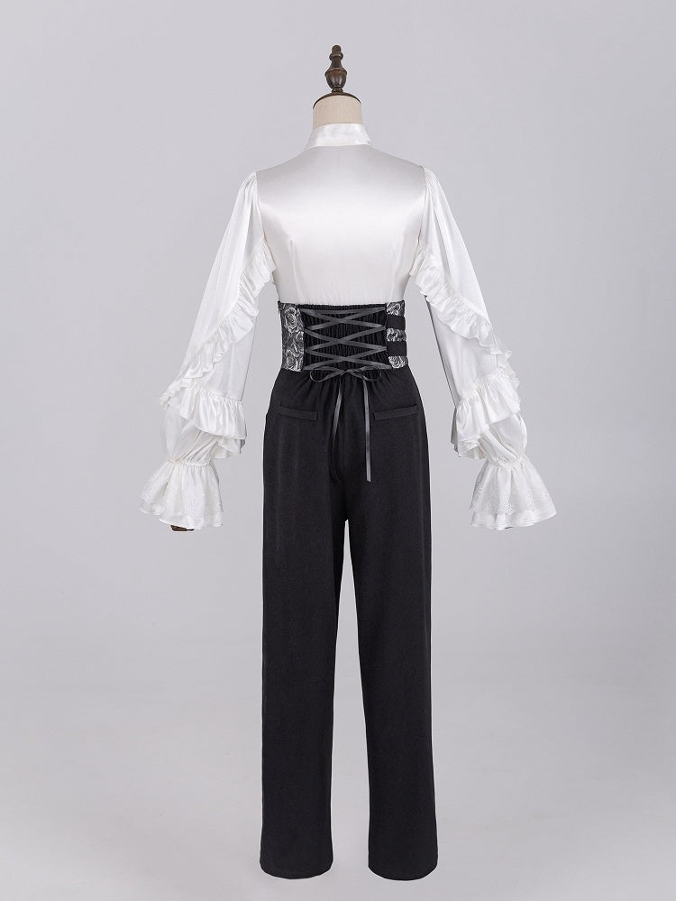 White Prince Shirt with Cascading Ruffles and Flounce Trim - DevilInspired Exclusive Collection