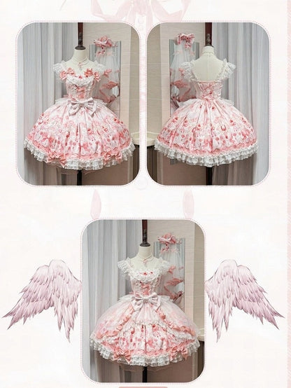 Sweet Strawberry Printed Pink Lolita JSK Dress Adorned with Bow Accents - PG Lullaby