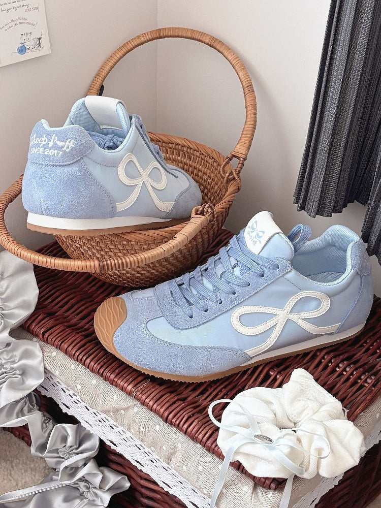 Blue Lace-up Bowknot Ties Sneakers Design Front