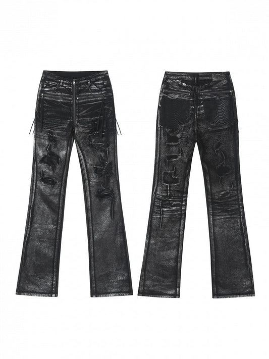 Visual Style Black Distressed Dragon Scale Theme Jeans - CroixDragon