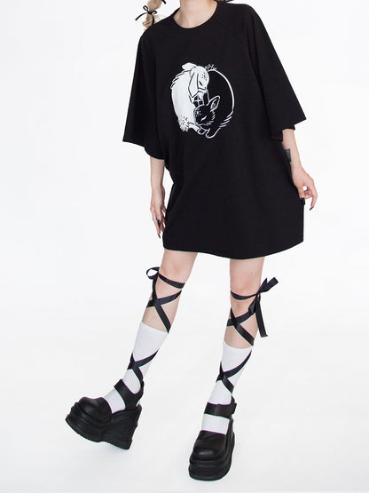 ブラックバニー刺繍オーバーサイズTシャツ