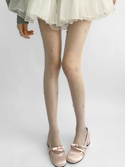 チューリップディテールタイツ ベージュ