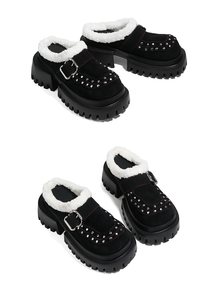 High Buckle Slip-Ons Backless - Punk Platform Accents Birkenstock Heel with Block