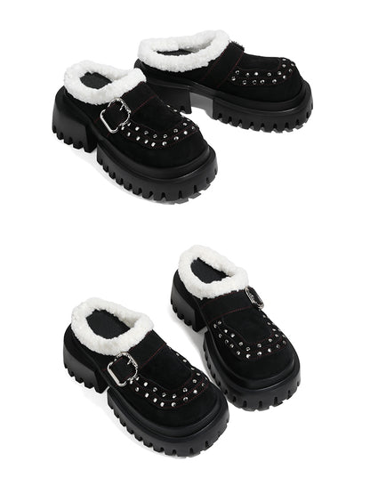 High Buckle Slip-Ons Backless - Punk Platform Accents Birkenstock Heel with Block