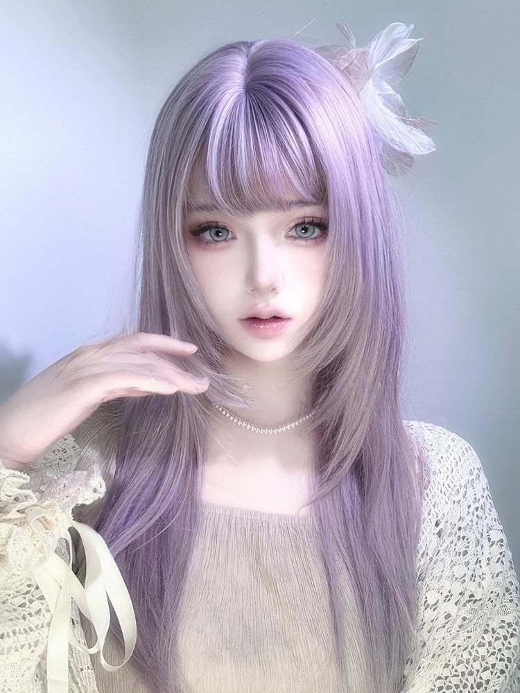 Wig Air Purple with Light Bangs Straight 65CM
