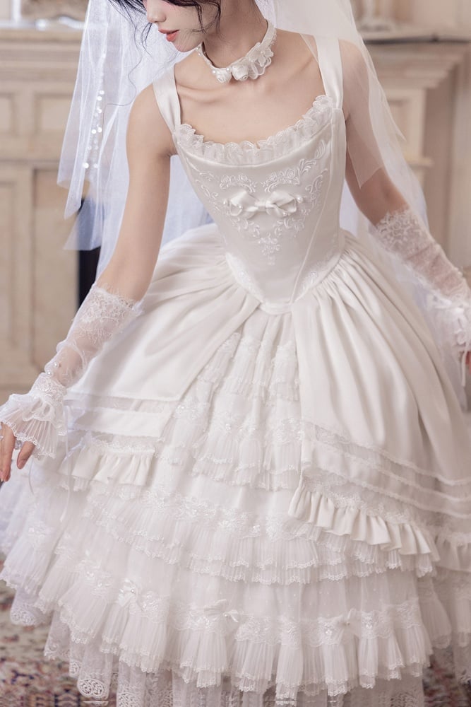 Rosette White Elegant Wedding Dress Hanayome Lolita JSK Full Set