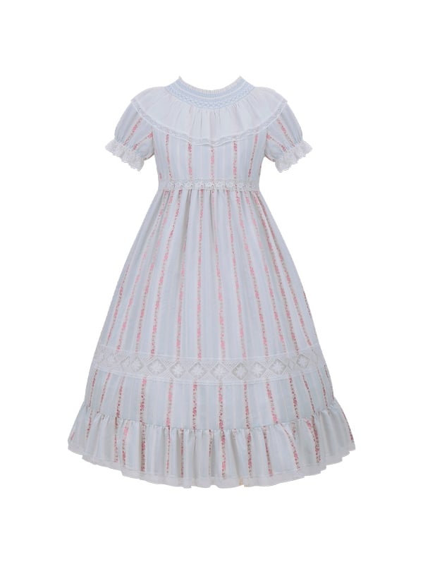 Leichtes Baumwollkleid mit Ärmeln und Taille, süßes Lolita-Kleid mit hohem Puffärmeln in Blau