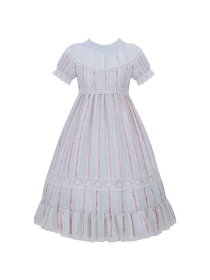 Leichtes Baumwollkleid mit Ärmeln und Taille, süßes Lolita-Kleid mit hohem Puffärmeln in Blau