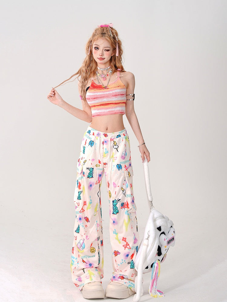 Camisole: Decorative Straps with Pin Tie Bow Striped Rainbow