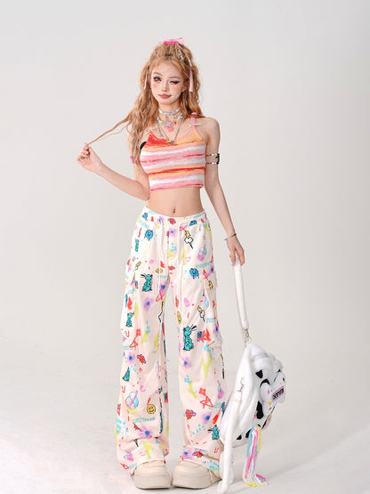 Camisole: Decorative Straps with Pin Tie Bow Striped Rainbow