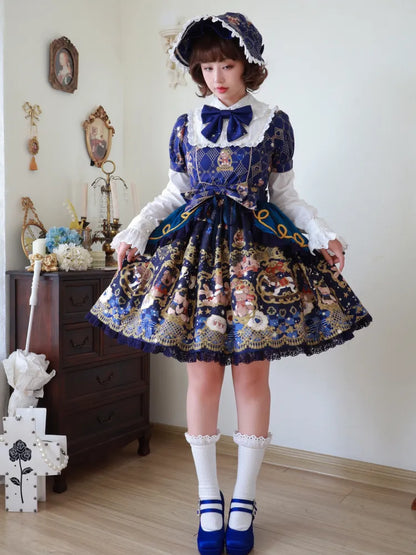 プリントボンネットベアブルークリアランス -