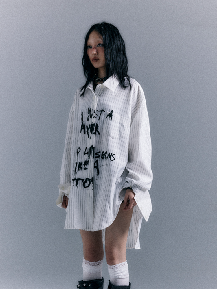 Graffiti Letter Shirt Print Punk White Striped