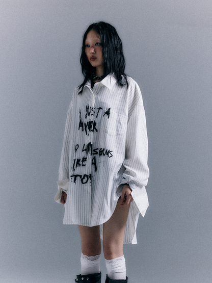 Graffiti Letter Shirt Print Punk White Striped