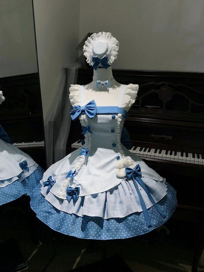 Blue Polka Dot Ruffled Sweet Lolita Jumper Skirt - Sweetheart Dream