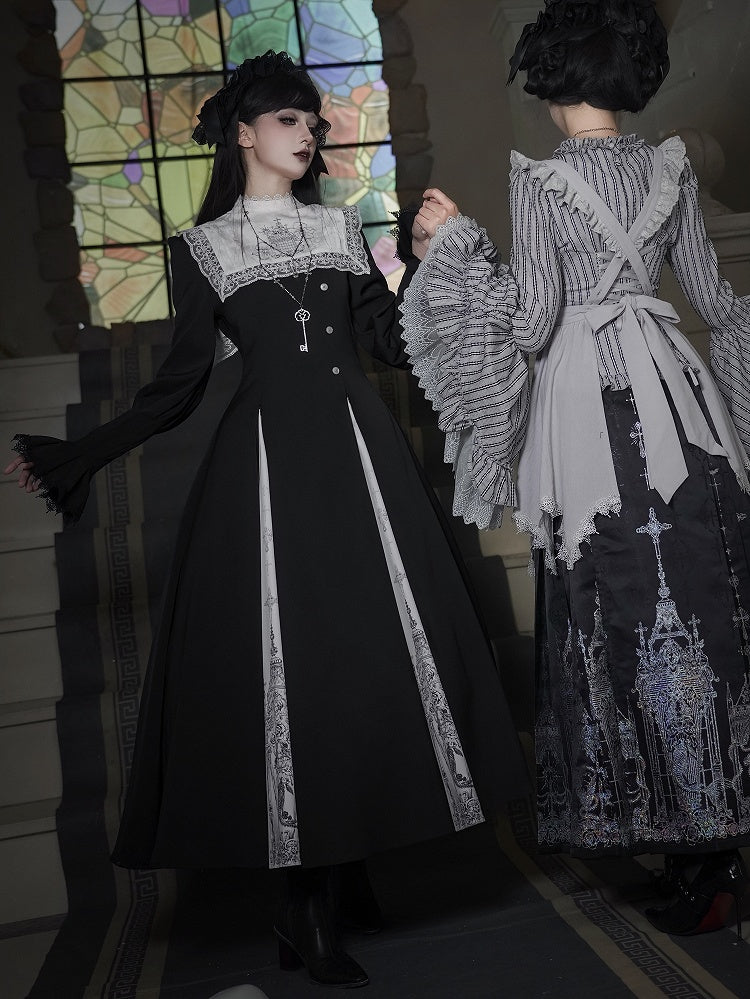 Lolita Square Print Collar + Gothic Hairband OP Black Neckline Necklace