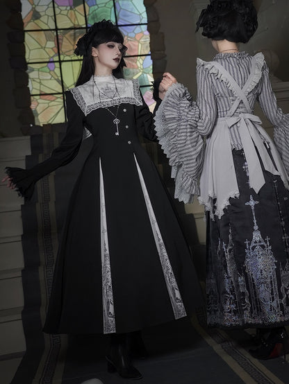 Lolita Square Print Collar + Gothic Hairband OP Black Neckline Necklace