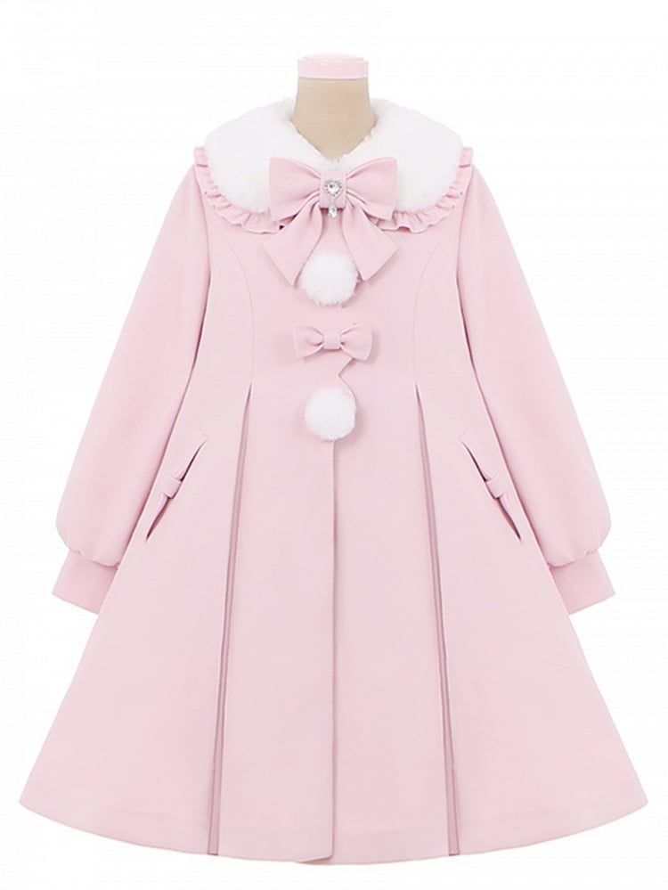 Elegant Cape and Collar Coat Peter Detachable Kei Long Plush Pan Pink with Jirai