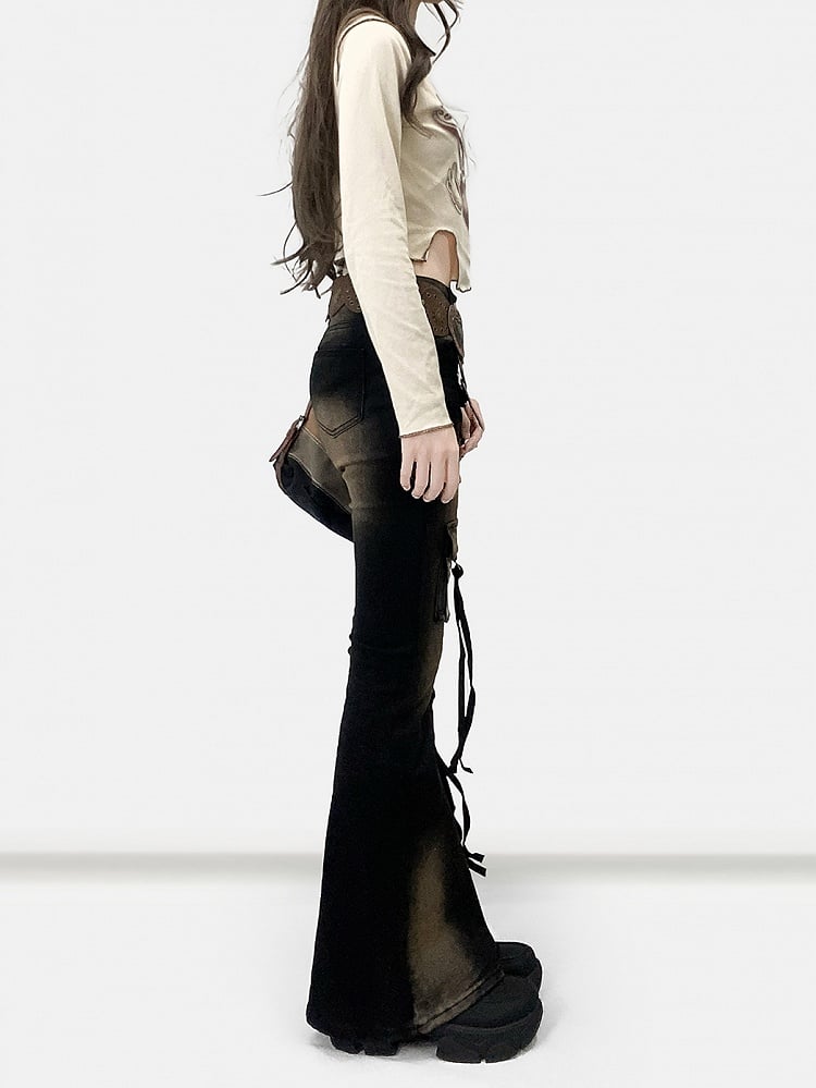 Distressed Flare Schwarze Jeans Design Silhouette Bittersüß