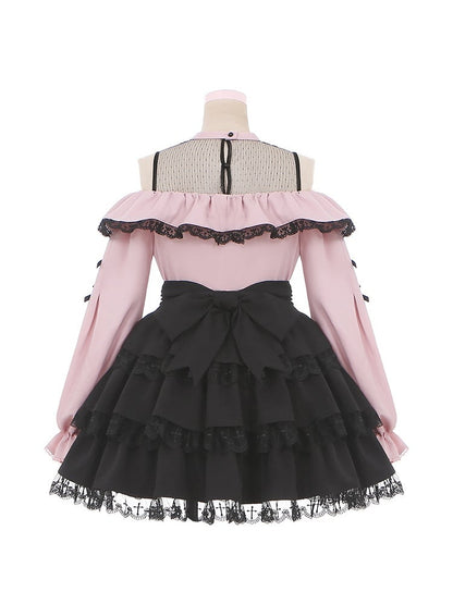 Jirai Trim Skirt Kei 3-Tiered with Lace Black