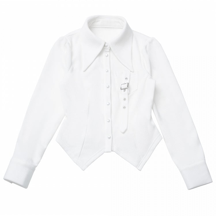White Pointed and Shirt with Hem Collar Slim-Fit