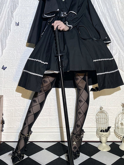 Black/White Diamondand Poker Pattern Alice in Wonderland Vibes Over Knee Stockings