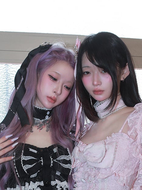 Pink and Black Lace Trim Choker - HBreaker