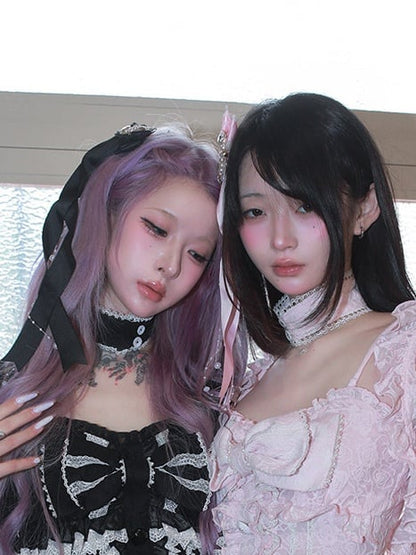 Pink and Black Lace Trim Choker - HBreaker