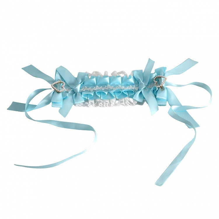 Design - Hairband Pearl Lake Satin Light Lolita Ruffled Heart Blue