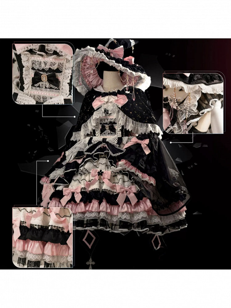 Black and pink Felinae Cookie witch Lolita dress detail